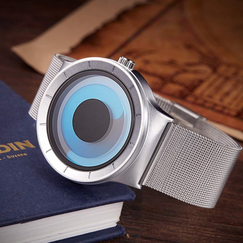 SINOBI Business Watches Men Fashion Creative Original Design Watch Men Steel Mesh Men's Watch Clock Relogio Masculino Unique Wristwatch(Silver Blue) - Image 4